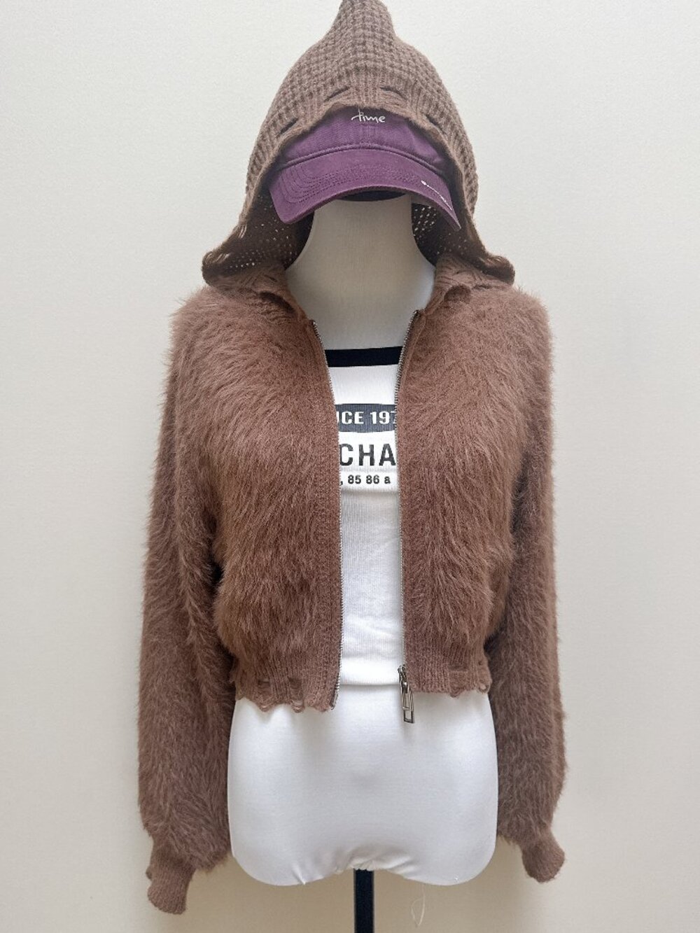 Brown Fuzzy Cropped Zip Up Hoodie Y2K Cozy Soft Sweater Teddy Jacket
